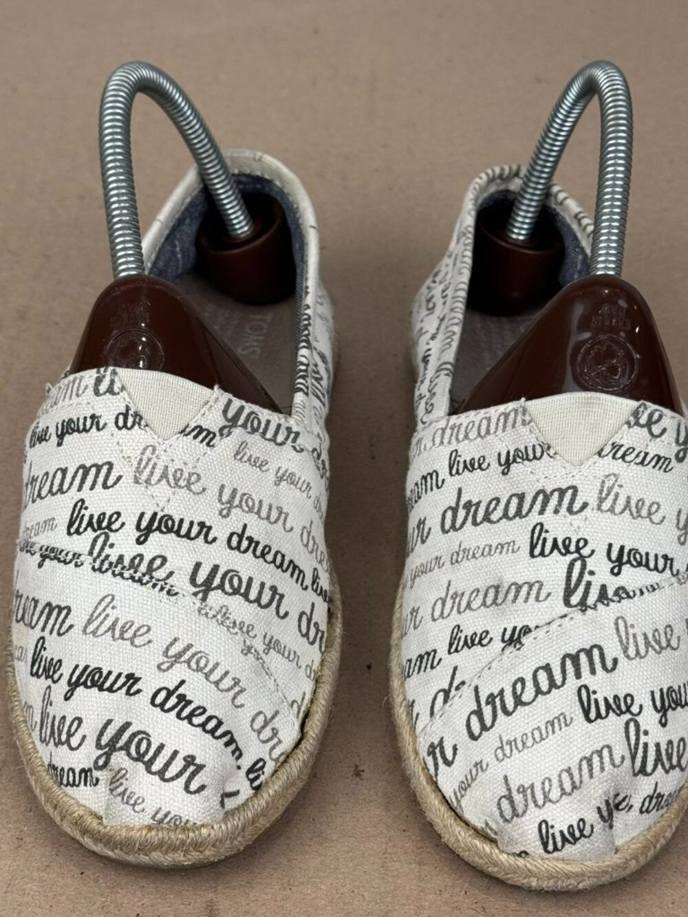 TOMS Women's 6.5 Live Your Dream Canvas Alpargata Shoes Cream Grey